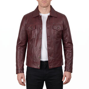 Clark Men’s Burgundy Leather Trucker Jacket