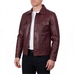 Clark Men’s Burgundy Leather Trucker Jacket