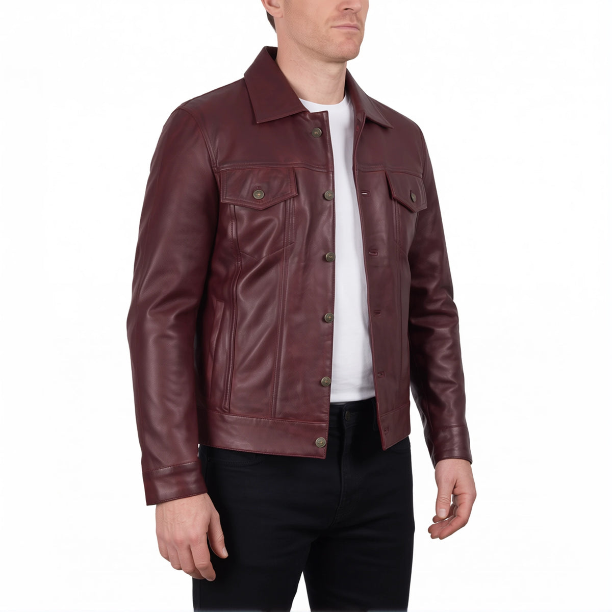 Clark Men’s Burgundy Leather Trucker Jacket