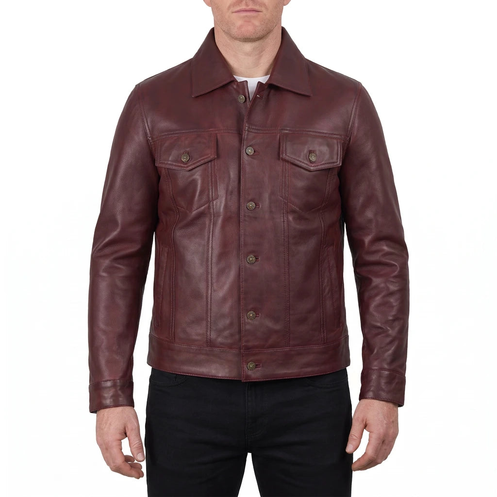 Clark Men’s Burgundy Leather Trucker Jacket