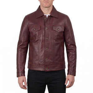 Clark Men’s Burgundy Leather Trucker Jacket