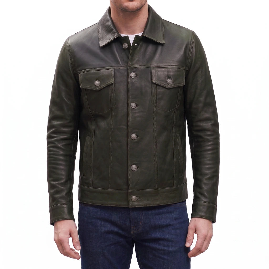 Clark Men’s Dark Brown Leather Trucker Jacket