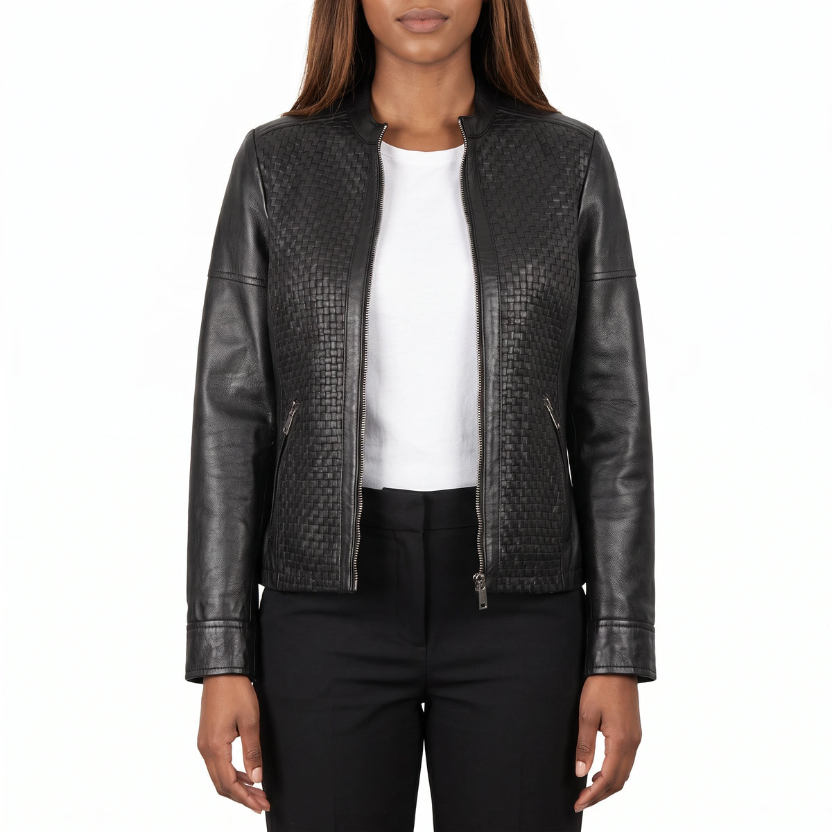 Colette Women’s Black Textured Leather Cafe Racer Jacket