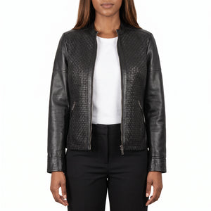 Colette Women’s Black Textured Leather Cafe Racer Jacket