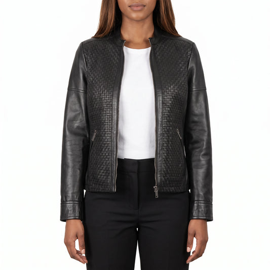 Colette Women’s Black Textured Leather Cafe Racer Jacket
