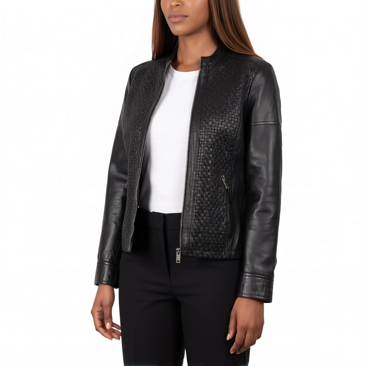 Colette Women’s Black Textured Leather Cafe Racer Jacket