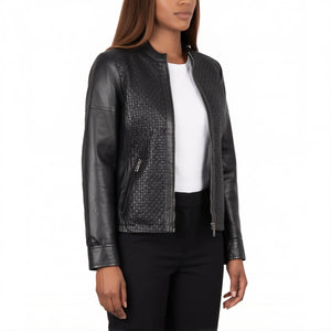 Colette Women’s Black Textured Leather Cafe Racer Jacket