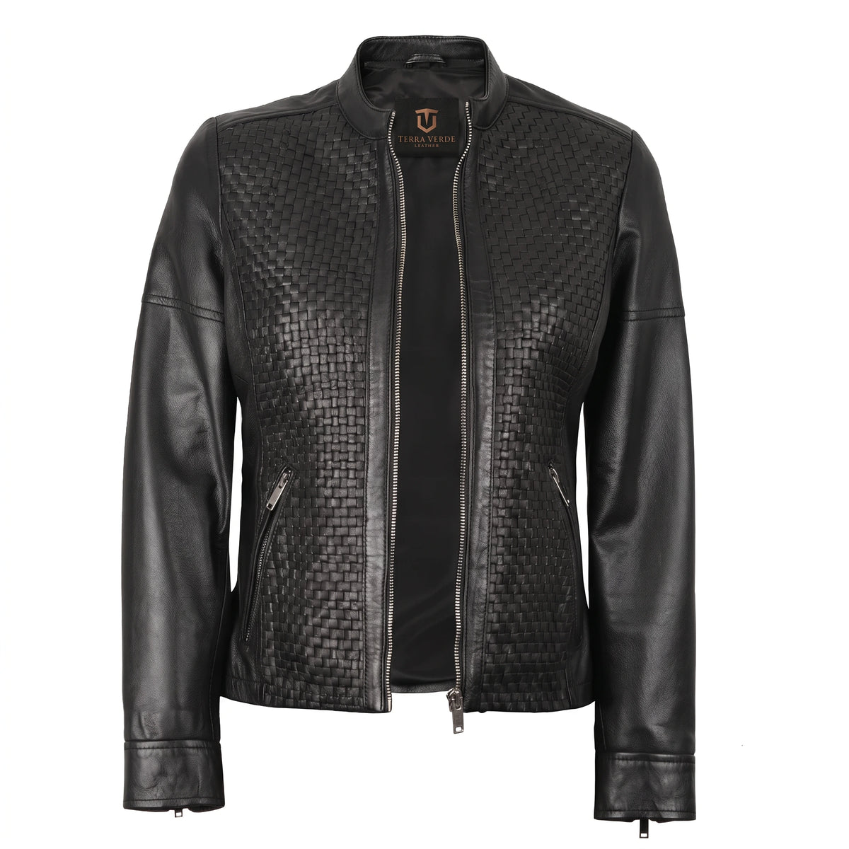 Colette Women’s Black Textured Leather Cafe Racer Jacket