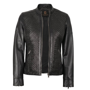Colette Women’s Black Textured Leather Cafe Racer Jacket