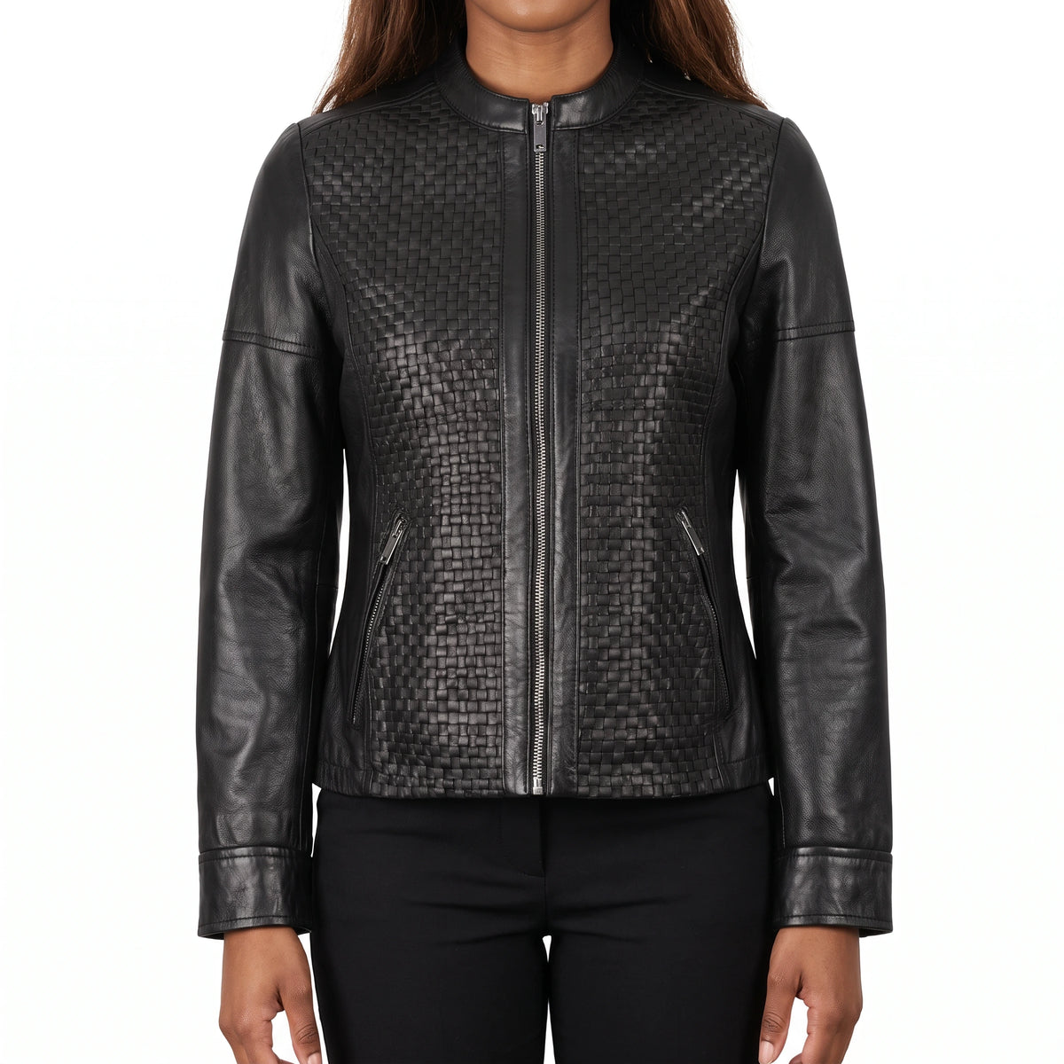 Colette Women’s Black Textured Leather Cafe Racer Jacket