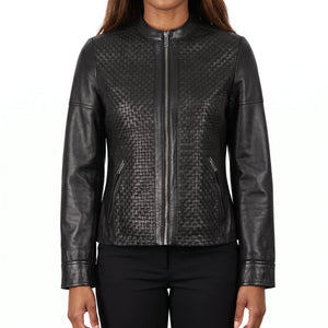 Colette Women’s Black Textured Leather Cafe Racer Jacket