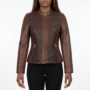 Colette Women’s Brown Textured Leather Cafe Racer Jacket