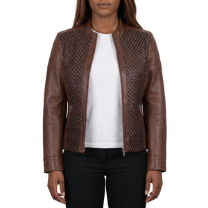 Colette Women’s Brown Textured Leather Cafe Racer Jacket