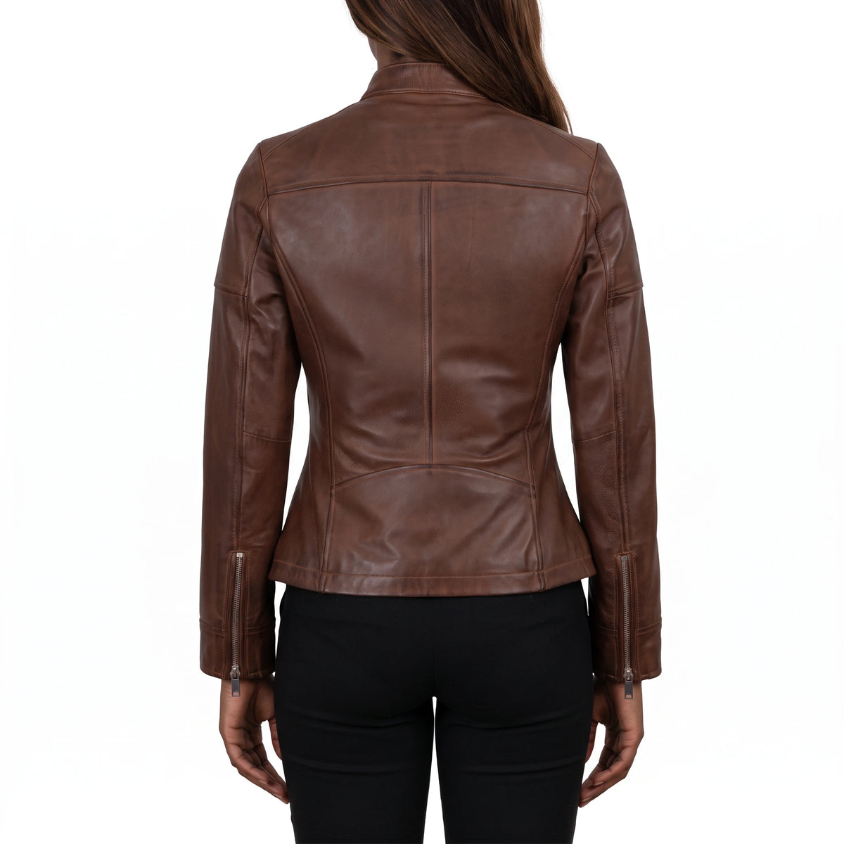 Colette Women’s Brown Textured Leather Cafe Racer Jacket