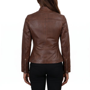 Colette Women’s Brown Textured Leather Cafe Racer Jacket