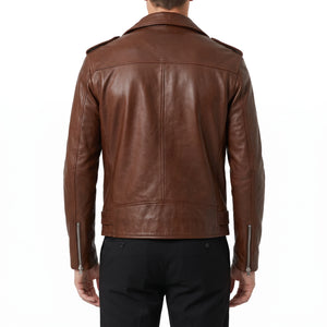 Corvin Men’s Brown Belted Leather Biker Jacket