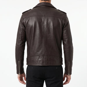 Corvin Men’s Dark Brown Belted Leather Biker Jacket