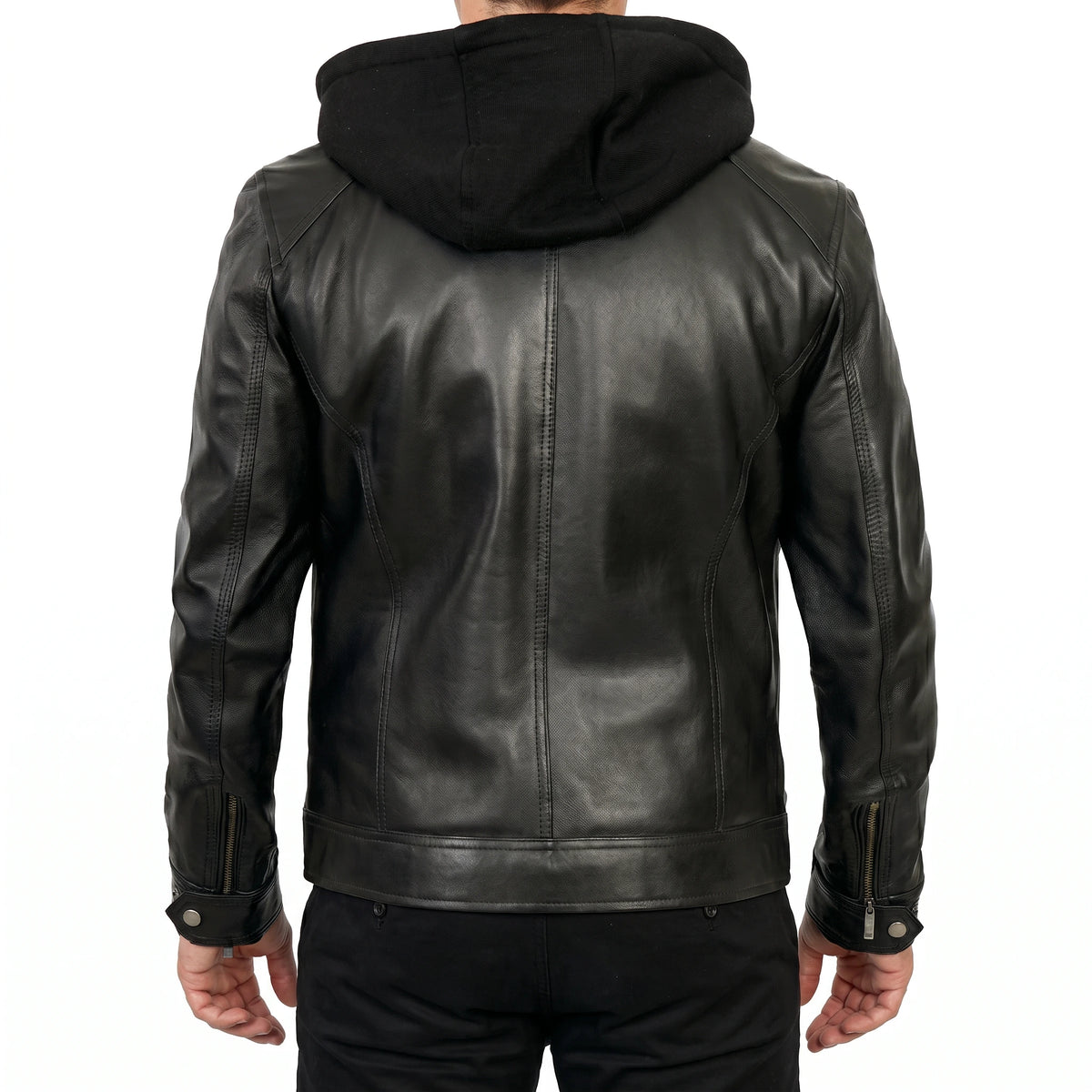 Dorian Men’s Black Hooded Cafe Racer Style Leather Biker Jacket