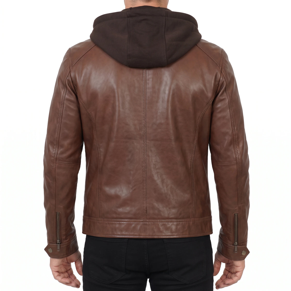 Dorian Men’s Brown Hooded Cafe Racer Style Leather Biker Jacket