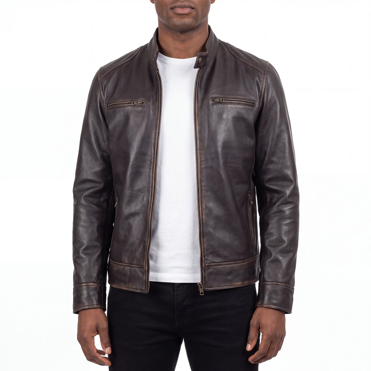 Espresso Outlaw Men’s Dark Brown Leather Biker Jacket