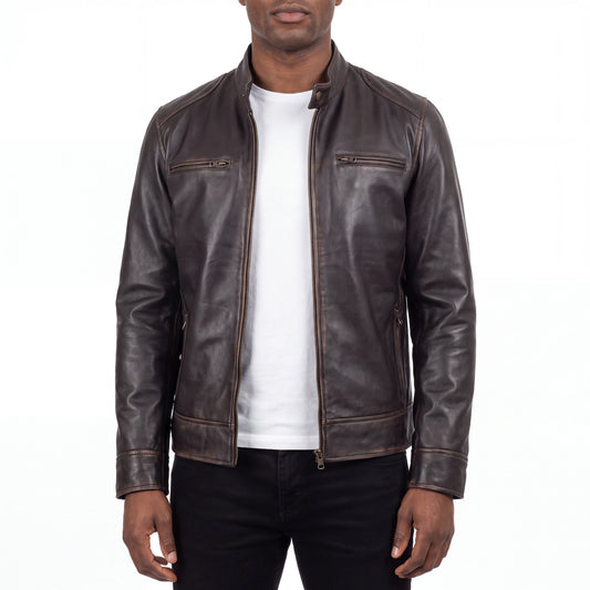 Espresso Outlaw Men’s Dark Brown Leather Biker Jacket