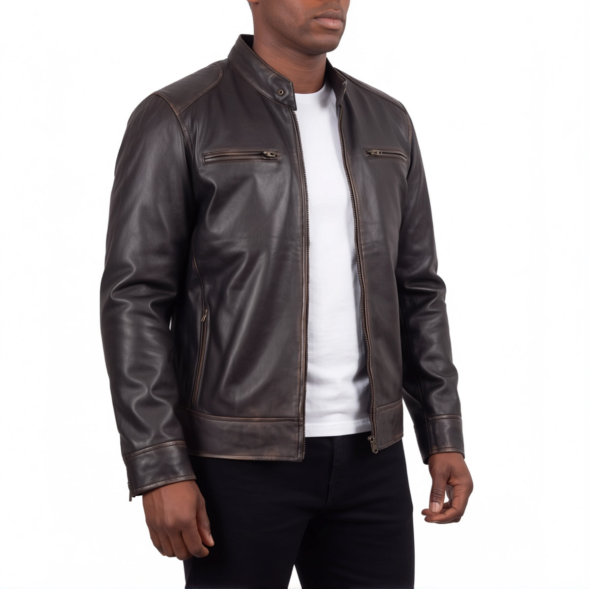Espresso Outlaw Men’s Dark Brown Leather Biker Jacket