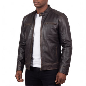Espresso Outlaw Men’s Dark Brown Leather Biker Jacket