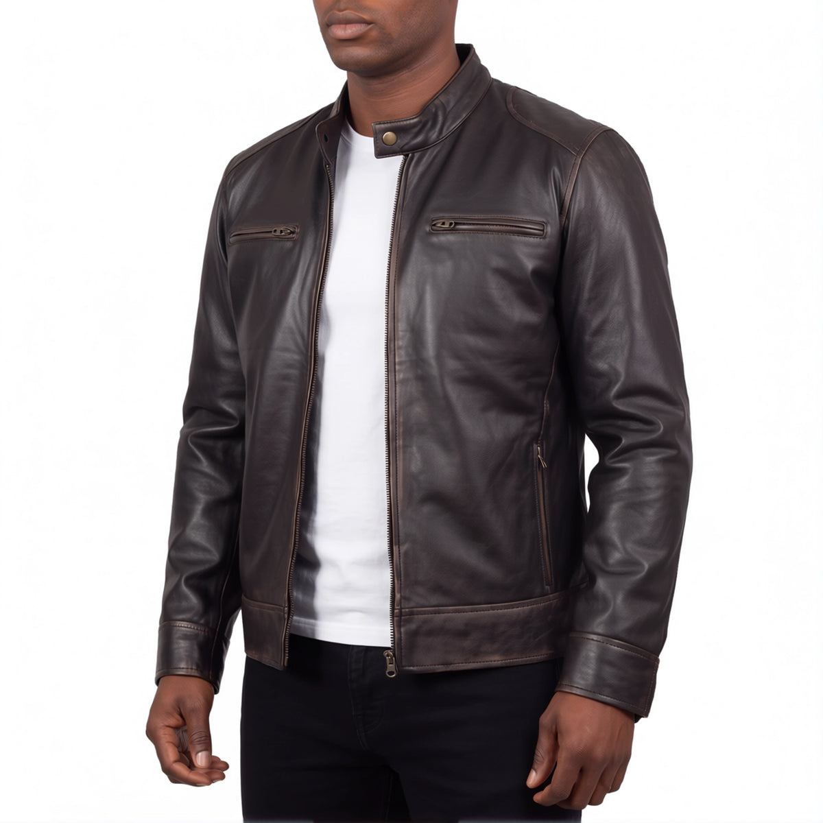Espresso Outlaw Men’s Dark Brown Leather Biker Jacket