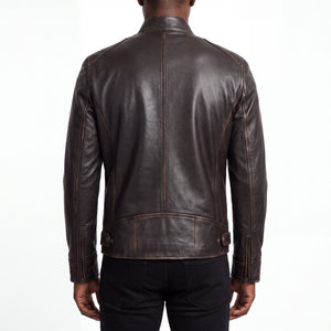 Espresso Outlaw Men’s Dark Brown Leather Biker Jacket