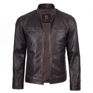 Espresso Outlaw Men’s Dark Brown Leather Biker Jacket