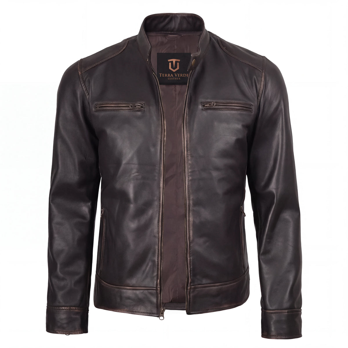 Espresso Outlaw Men’s Dark Brown Leather Biker Jacket