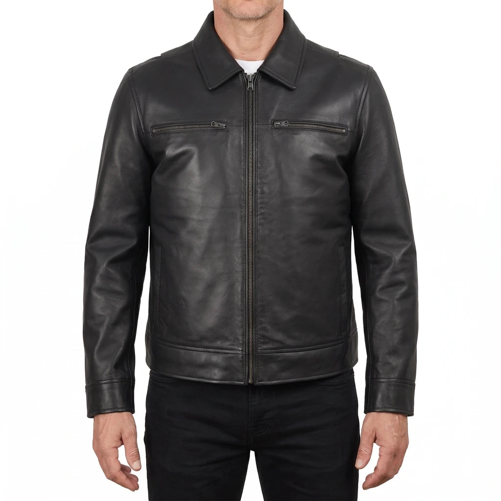 Grant Men’s Black Harrington Leather Jacket