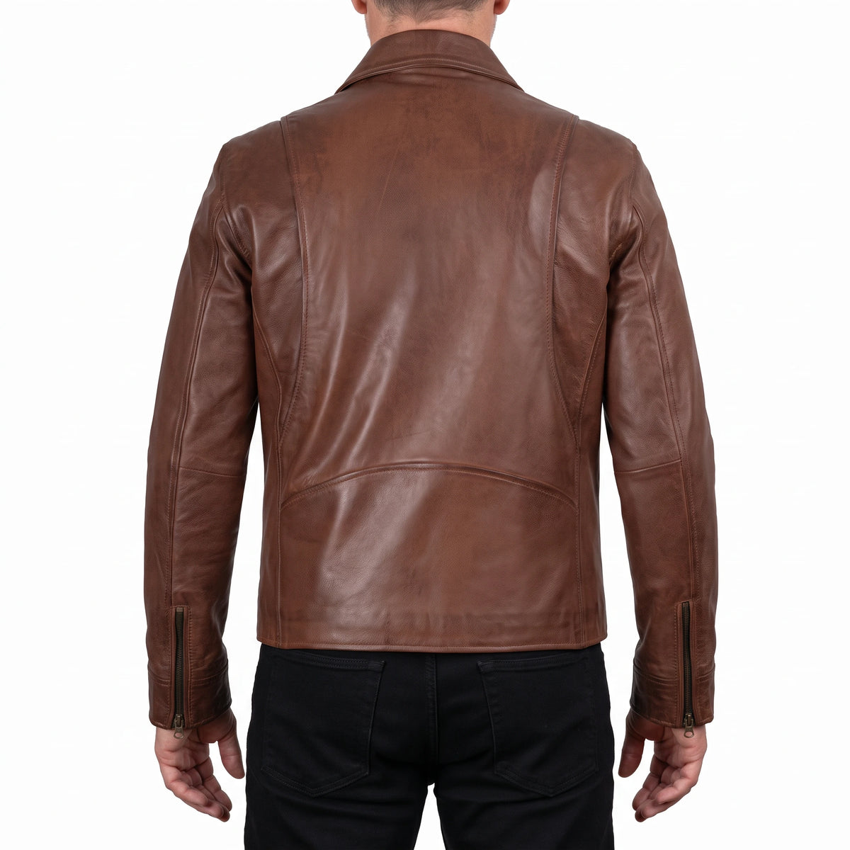 Grant Men’s Cognac Brown Harrington Leather Jacket