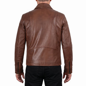 Grant Men’s Cognac Brown Harrington Leather Jacket