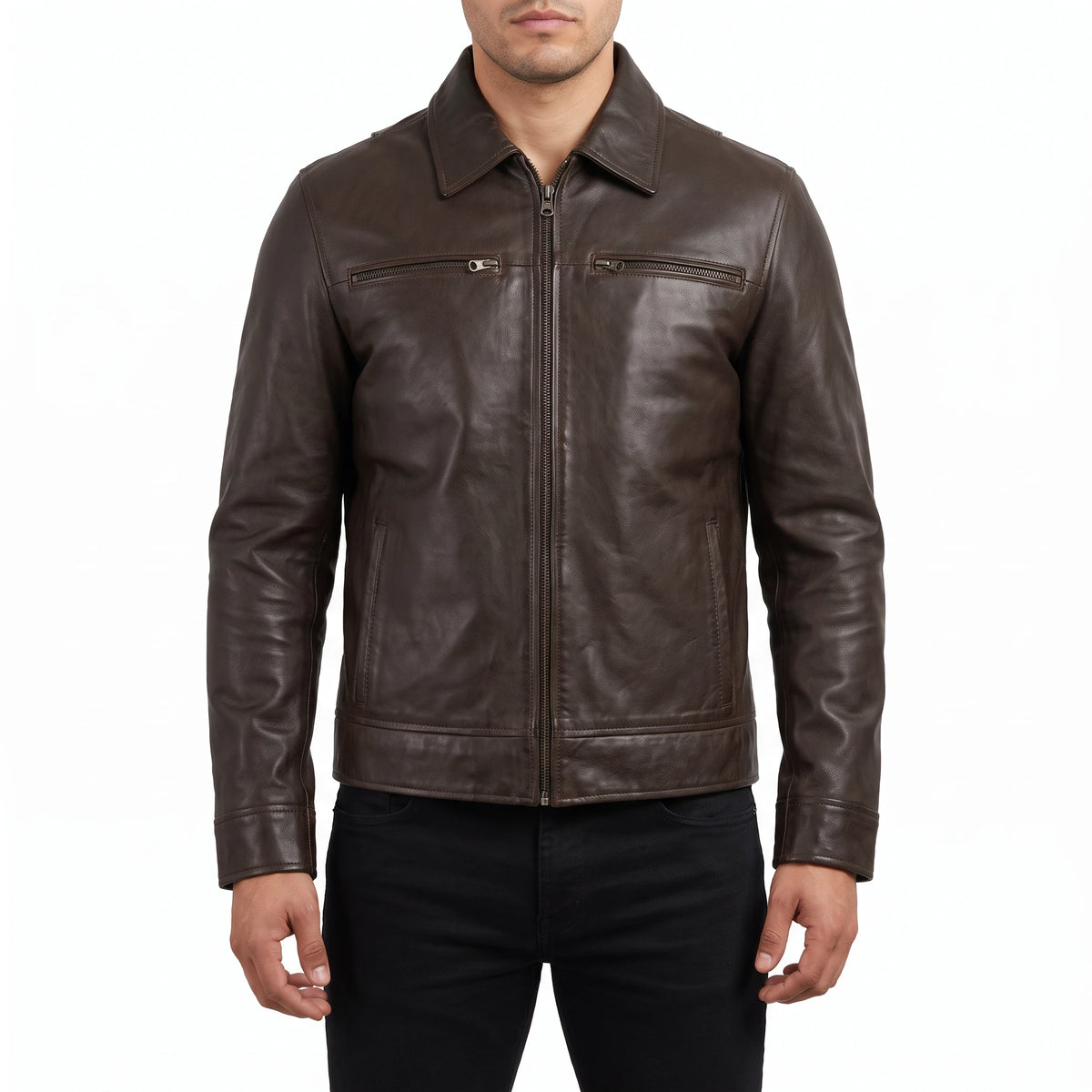 Grant Men’s Dark Brown Harrington Leather Jacket