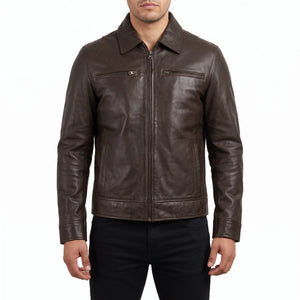 Grant Men’s Dark Brown Harrington Leather Jacket