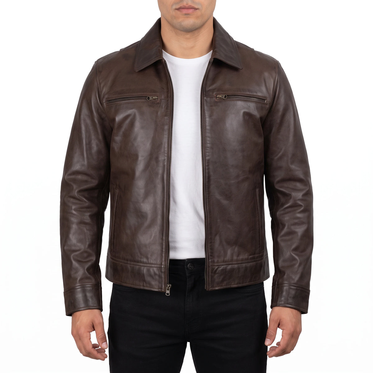 Grant Men’s Dark Brown Harrington Leather Jacket