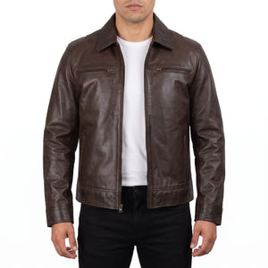 Grant Men’s Dark Brown Harrington Leather Jacket