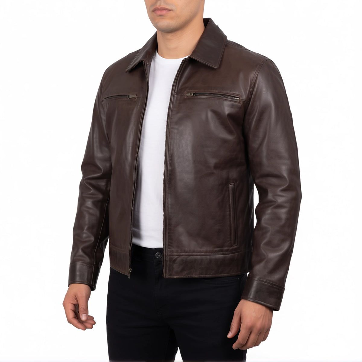 Grant Men’s Dark Brown Harrington Leather Jacket