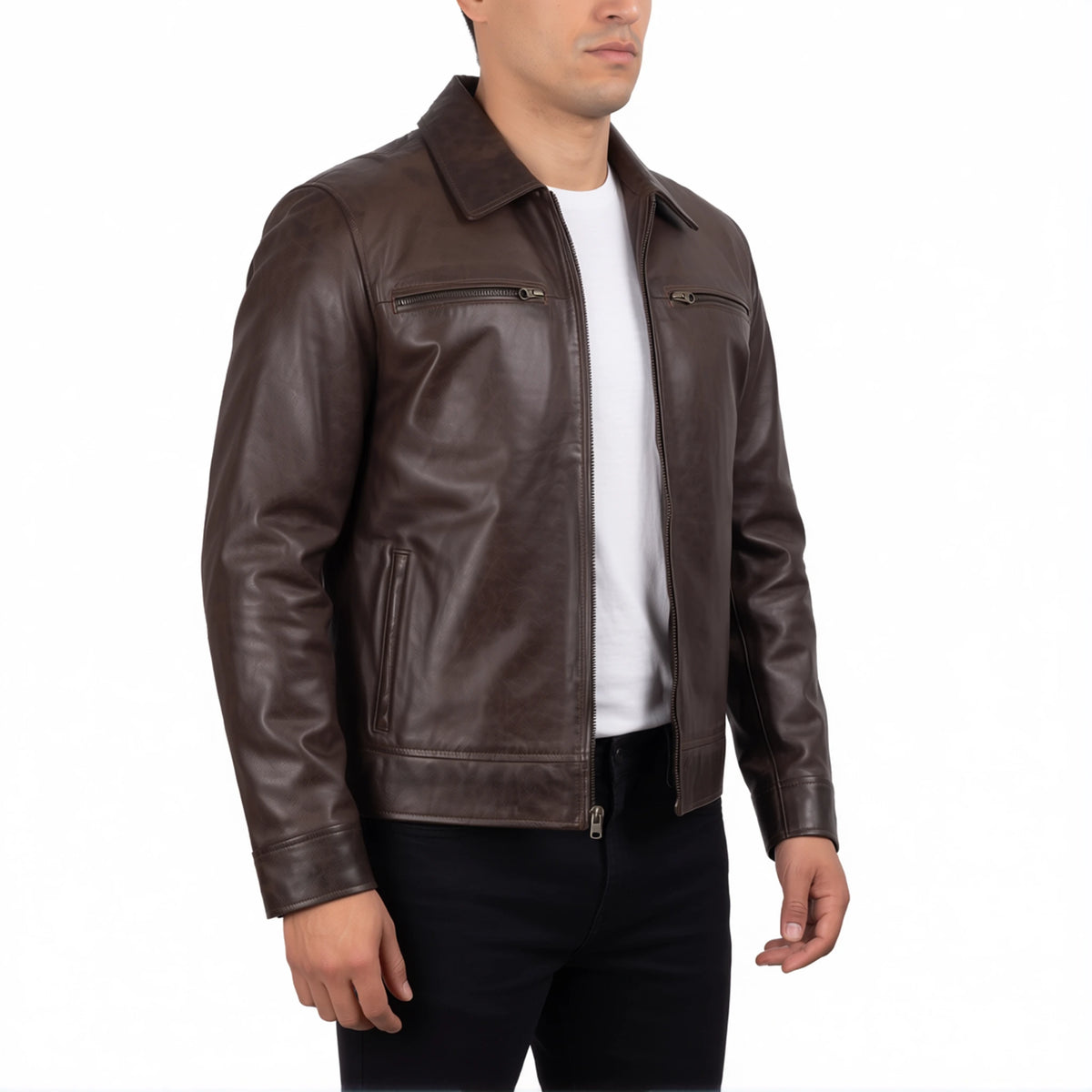 Grant Men’s Dark Brown Harrington Leather Jacket