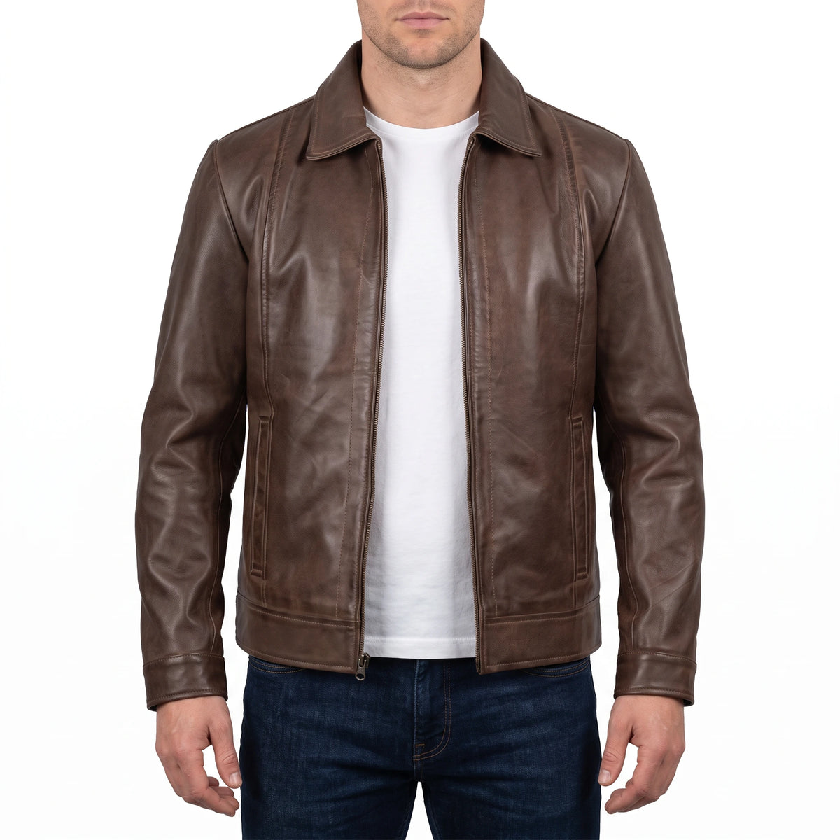 Hale Men’s Chocolate Brown Vintage Harrington Leather Jacket