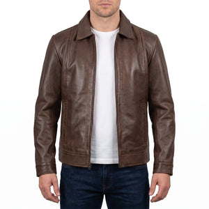 Hale Men’s Chocolate Brown Vintage Harrington Leather Jacket