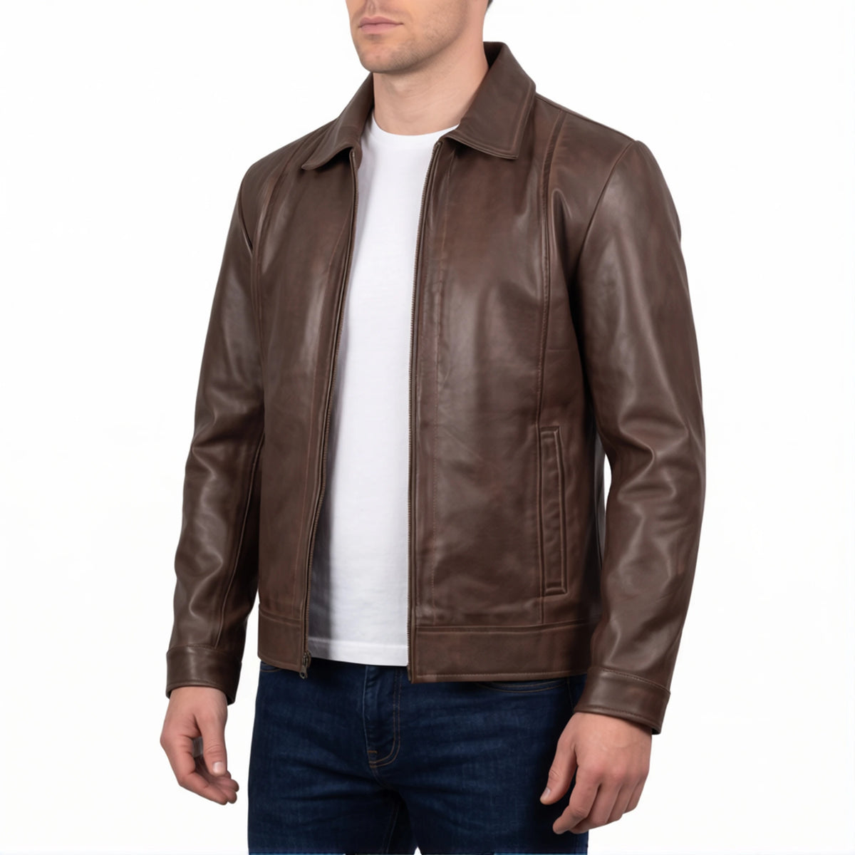 Hale Men’s Chocolate Brown Vintage Harrington Leather Jacket