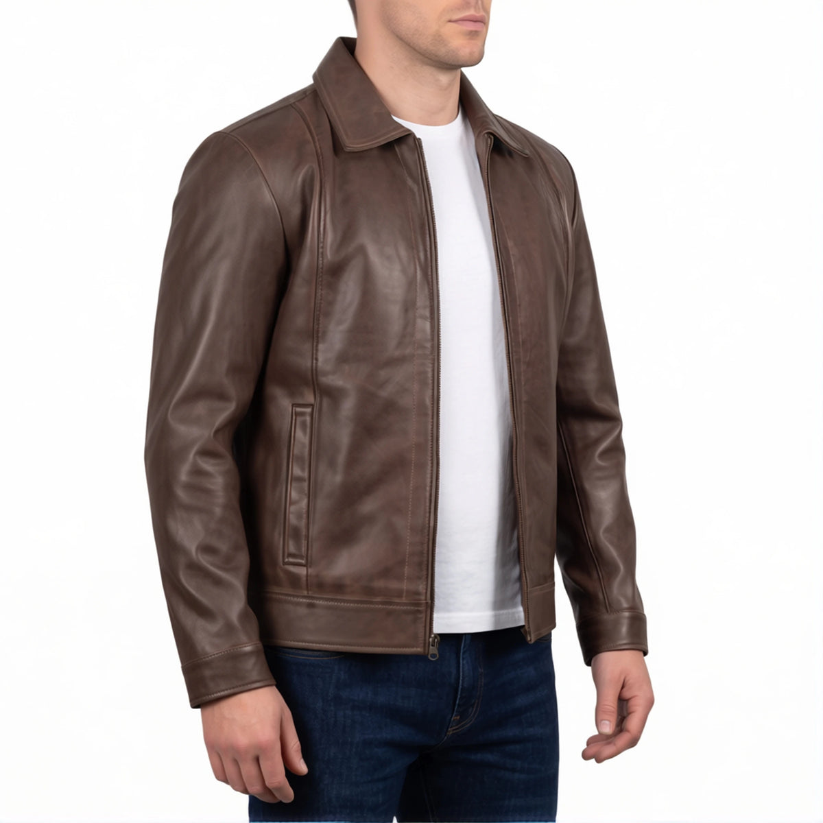 Hale Men’s Chocolate Brown Vintage Harrington Leather Jacket