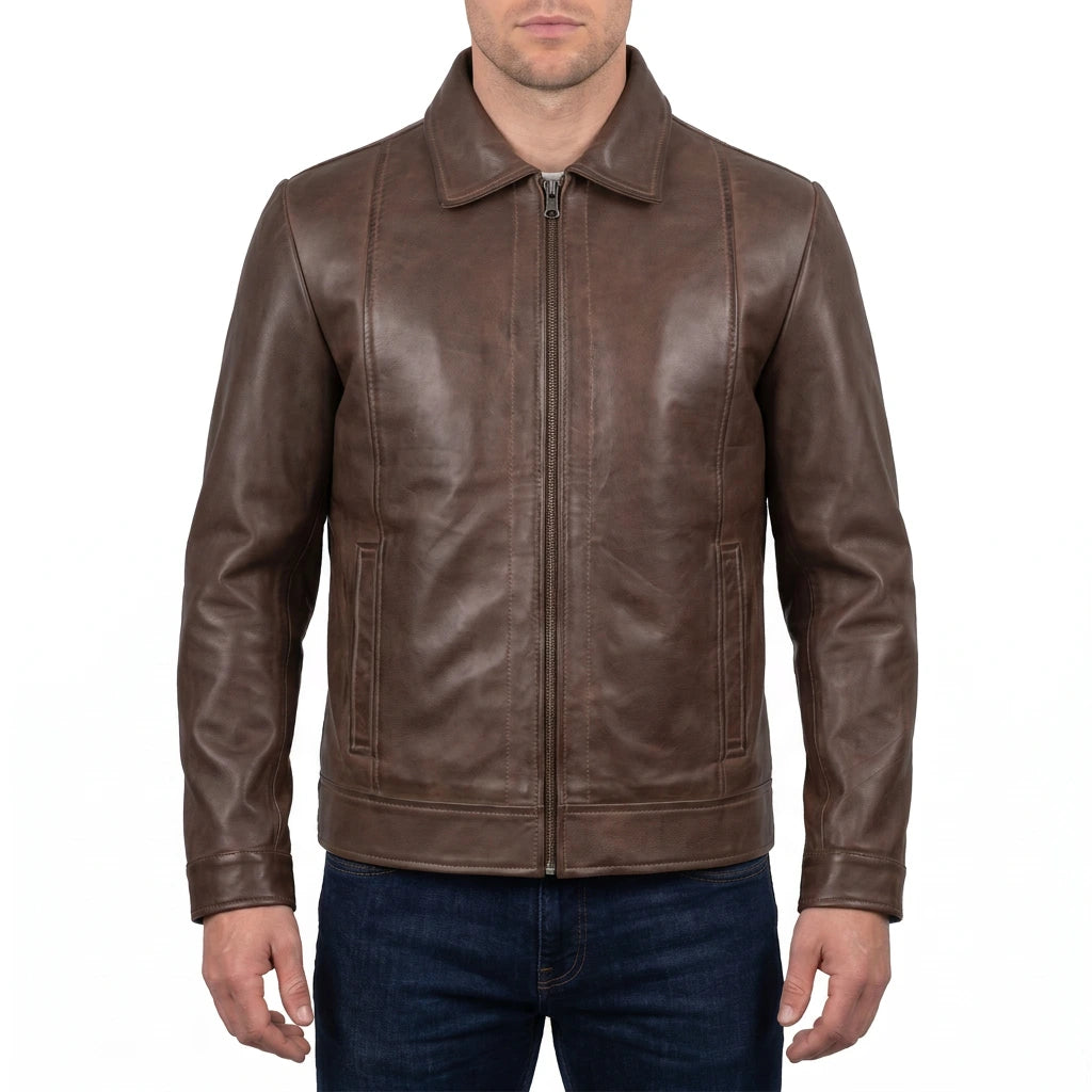 Hale Men’s Chocolate Brown Vintage Harrington Leather Jacket