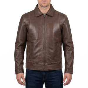 Hale Men’s Chocolate Brown Vintage Harrington Leather Jacket