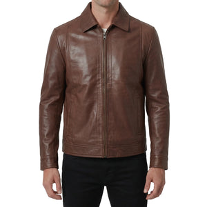 Hale Men’s Cognac Brown Vintage Harrington Leather Jacket
