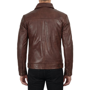 Hale Men’s Cognac Brown Vintage Harrington Leather Jacket