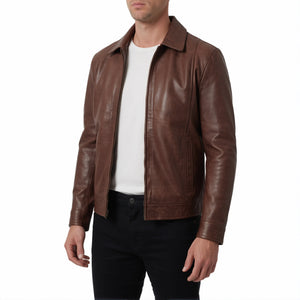 Hale Men’s Cognac Brown Vintage Harrington Leather Jacket