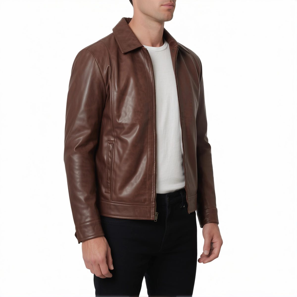 Hale Men’s Cognac Brown Vintage Harrington Leather Jacket